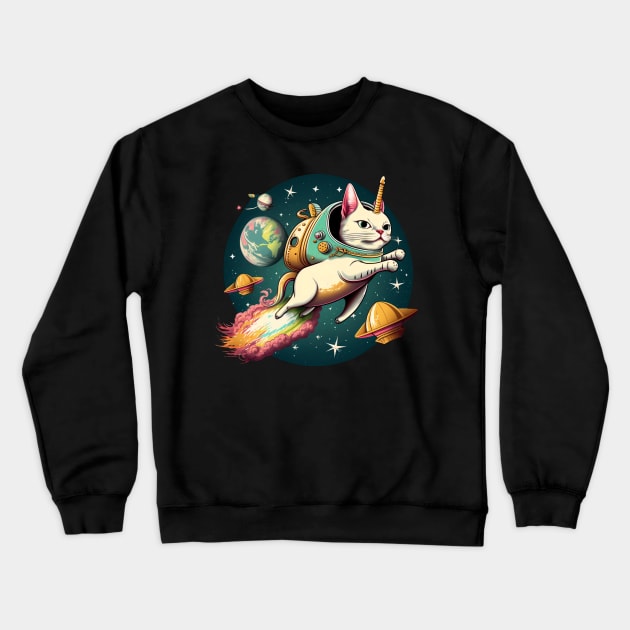 Catstronaut Magical Cat In Space Caticorn Lovers Fairy Tale Cat Crewneck Sweatshirt by RetroZin
